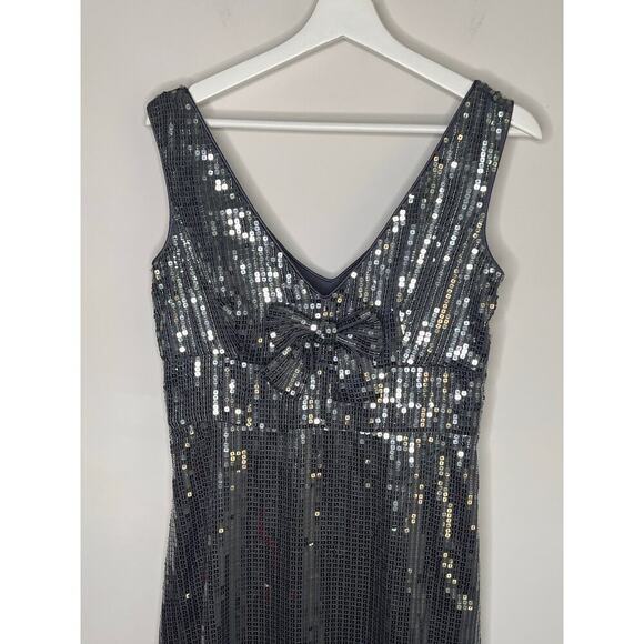 JS Collection Y2K Babydoll Silve Sequin Bow Mini Dress Women's Size 8 - Picture 2 of 9